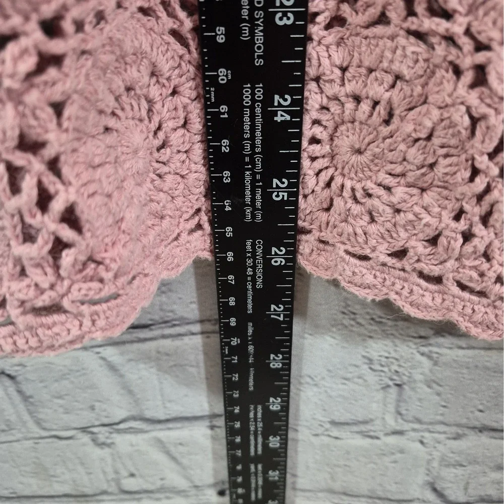 Vintage Crochet Sweater Womens L Blush Pink Mandala Coquette Coastal Pullover